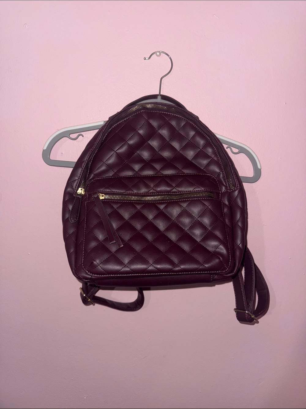 Quilted Faux Leather Mini Backpack - Burgundy